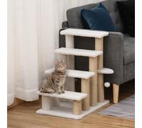 PawHut Pet Stair with 4-step Climb Ladder, Scratching Posts, White