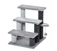 PawHut Pet Stairs with 3-Step Stair for Indoor Cats, Scratching Posts Grey | Cat Tree Climb Ladder, Platforms, Toy Ball