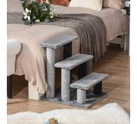 Pawhut Pet Stairs With 3-Step Stair, Scratching Posts, Platforms, Toy Ball In Grey Grey
