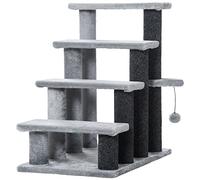 PawHut Pet Stairs with 4-Step Stair for Indoor Cats, Scratching Posts, Grey