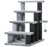 PawHut Pet Stairs with 4-Step Stair for Indoor Cats, Scratching Posts Grey | Cat Tree Climb Ladder, Platforms, Toy Ball