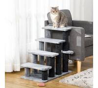 Pawhut Pet Stairs With 4-Step Stair, Scratching Posts, Platforms, Toy Ball In Grey Grey
