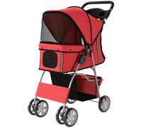 Pawhut Pet Stroller Carrier Dog Pram Foldable Deluxe Walk Travel Dog, Red Red