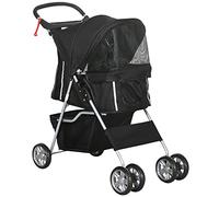 PawHut Pet Stroller Carrier Foldable Deluxe Jogger Walk Travel Dog Cat - Black - Alloy Steel - 1
