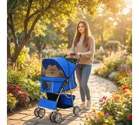 PawHut Pet Stroller Carrier Foldable Deluxe Walk Travel Dog, Blue