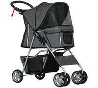 Pawhut Pet Stroller Carrier Foldable Deluxe Walk Travel Dog Dark Grey