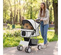 PawHut Pet Stroller Carrier Foldable Deluxe Walk Travel Dog, Grey