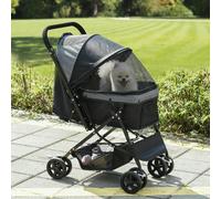 PawHut Pet Stroller Dog Foldable Travel Carriage with Reversible Handle - Black