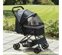 PawHut Pet Stroller Dog Foldable Travel Carriage with Reversible Handle - Black | TJ Hughes