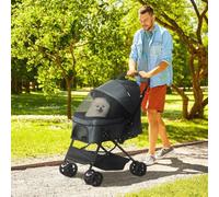 Pawhut Pet Stroller Dog Foldable Travel Carriage With Reversible Handle, Grey