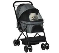 PawHut Pet Stroller Dog Foldable Travel Carriage with Reversible Handle, Grey