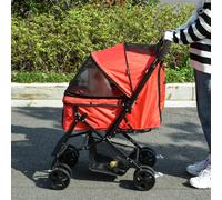 PawHut Pet Stroller Dog Foldable Travel Carriage with Reversible Handle, Red