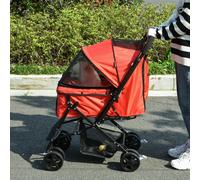 PawHut Pet Stroller Dog Travel Pushchair Foldable Jogger with Reversible Handle EVA Wheel Brake Basket Adjustable Canopy Safety Leash Red | TJ Hughes