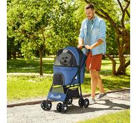 Pawhut Pet Stroller Travel Carriage With Storage Bag Blue, Blue
