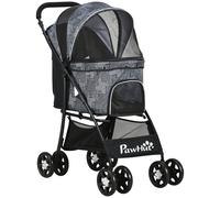 Foldable Pet Stroller with Large Carriage, Universal Wheels, Brake PawHut Grey 40cm