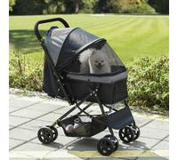 PawHut Pet Stroller Dog Foldable Travel Carriage with Reversible Handle - Black | TJ Hughes