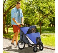 Pawhut Pet Stroller Foldable Design With Cushion For M And L Dogs In Blue Blue