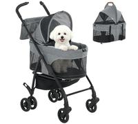 PawHut Pet Stroller Foldable Detachable Carrier for Small Dogs Cats Grey | Dog Cat Stroller, Wheels, Storage Basket, Secure Leash, 4 Wheel Puppy Pushchair, Pet Pram for Travel