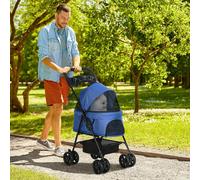PawHut Pet Stroller Foldable Travel Carriage w/ Brake Basket Canopy - Blue