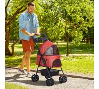 Pet Stroller No-Zip Foldable Travel Carriage with Brake Basket Adjustable Canopy