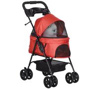 PawHut Pet Stroller Foldable Travel Carriage with Brake Basket Canopy | TJ Hughes