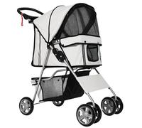 PawHut Pet Stroller for Pooches: Foldable Pushchair with Wheels, Zipper Entry, Cup Holder & Basket, Grey Aosom UK