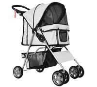 PawHut Pet Stroller for Small Dogs Cats Foldable Travel Carriage with Wheels Zipper Entry Cup Holder Storage Basket Grey
