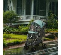 PawHut Dog Stroller with Rain Cover, Foldable Dog Pram, 4 Wheels Pet Pushchair with Safety Leashes, for Small, Miniature Dogs, Cats - Green