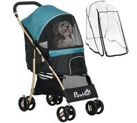 PawHut Pet Stroller for XS and S Dogs with Rain Cover - Dark Green