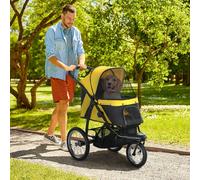 Pawhut 3 Wheel Pet Stroller, For Medium Small Dogs, Foldable Cat Pram - Yellow