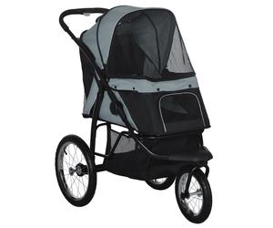 PawHut Pet Stroller Jogger for Medium Small Dogs, Foldable Cat Pram Dog Pushchair with Adjustable Canopy, 3 Big Wheels, Grey Aosom UK