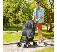 PawHut Pet Stroller Pram for Small Dogs & Cats, Foldable 4-Wheel Carriage, Large Interior, Steel Frame, Grey, D00-165V00MX