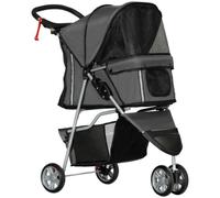 PawHut Pet Stroller Pushchair Carrier for Cat Puppy with 3 Wheels Dark Grey