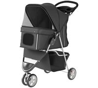 PawHut Pet Stroller Pushchair Carrier for Cat Puppy with 3 Wheels Dark Grey