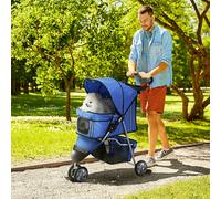 PawHut Pet Stroller Pushchair Carrier for Cat Puppy with 3 Wheels Grey - Blue