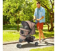 PawHut Pet Stroller Pushchair Carrier for Cat Puppy with 3 Wheels Grey - Brown