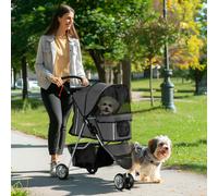 PawHut Dog Stroller, 3 Wheels Foldable Cat Dog Pram with Cup Holder, Storage Basket, Pet Stroller for Small Miniature Dogs, Charcoal Grey