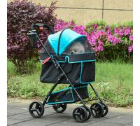 PawHut Pet Stroller Pushchair Foldable Carriage w/ Brake Basket Adjustable Canopy Removable Cloth
