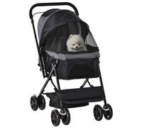 PawHut Pet Stroller Pushchair Foldable Travel Dog Cat Carriage w/ Reversible Handle Brake Basket