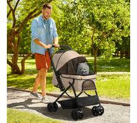 PawHut Pet Stroller Pushchair Foldable Travel Dog Cat Carriage w/ Reversible Handle Brake Basket