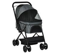 Pawhut Pet Stroller Pushchair Foldable Travel Dog Cat Carriage With Reversible Handle Brake Basket