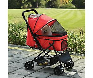 PawHut Pet Stroller Travel Jogger with Reversible Handle and Safety Leash Red