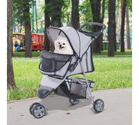 PawHut Pet Travel Stroller Cat Dog Pushchair Trolley Puppy Jogger Carrier Three Wheels for Small Miniature DogsGrey
