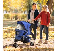 PawHut Pet Travel Stroller Cat Dog Pushchair Trolley Puppy Jogger Carrier Three Wheels for Small Miniature DogsBlue