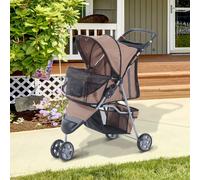 PawHut Pet Travel Stroller Cat Dog Pushchair Trolley Puppy Jogger Carrier Three Wheels for Small Miniature DogsCoffee