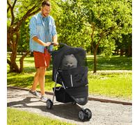 PawHut Pet Travel Stroller Cat Dog Pushchair Trolley Puppy Jogger Carrier Three Wheels for Small Miniature DogsBlack