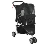 PawHut Pet Travel Stroller Cat Dog Pushchair Trolley Puppy Jogger Carrier Three Wheels for Small Miniature Dogs(Black)