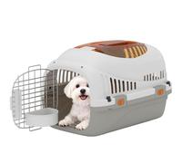 PawHut Plastic Pet Carrier Top-Load 49x32x31cm Max 4kg Steel Door, Feed Bowl, Secure Lock