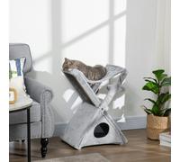 PawHut Plush Folding Cat Tree Play Rest Activity Tower w/ Scratching Post Grey - Grey - Particle Board, Plush - 1