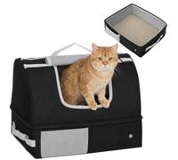 PawHut Portable Cat Litter Box with Zipper & Lid for Travel, Black | Foldable Cat Travel Litter Tray with Removable, Washable and Leak-Proof Lining, Robust Support Frame, Indoor Outdoor Use